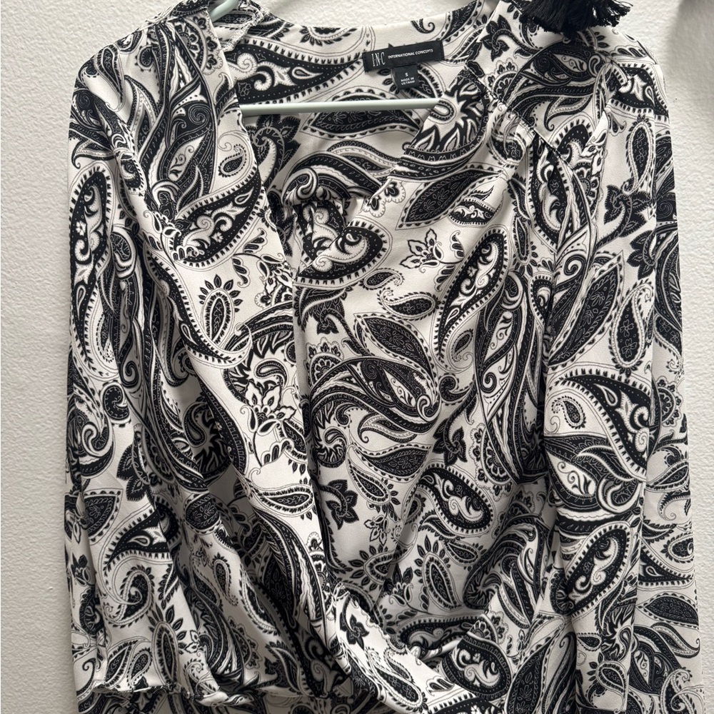 INC International Concepts Black and White Paisley Top
